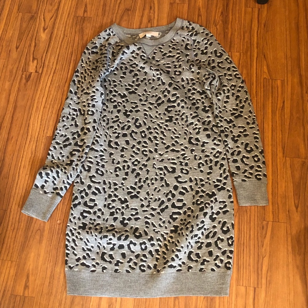Loft Grey and Black Leopard Print Sweater
